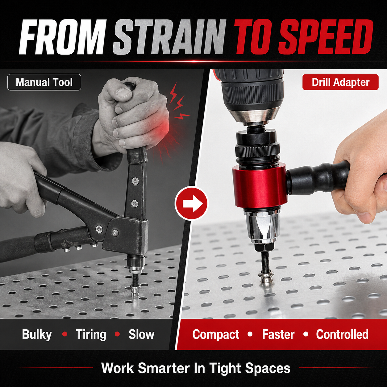 🔩Cordless Electric Rivet Gun Adapter Kit for Power Drill | Fits M3–M8 Rivets