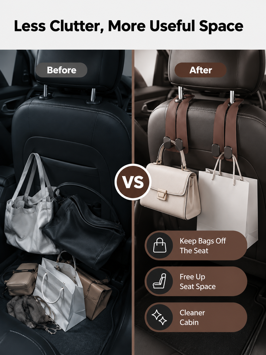 🚗2-in-1 Car Headrest Hook &amp; Phone Holder