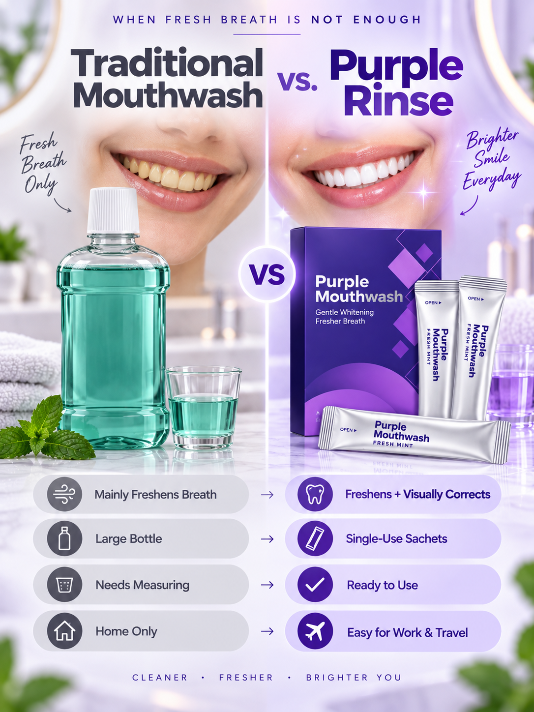 💜 Purple Color-Correcting Mouthwash – A Brighter-Looking Smile in 30 Seconds✨