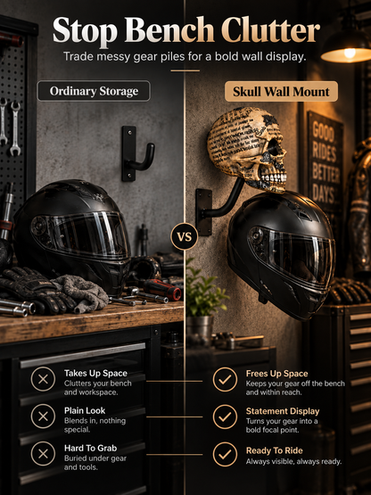 💀 Motorcycle Skull Helmet Holder – Garage Display Wall Mount