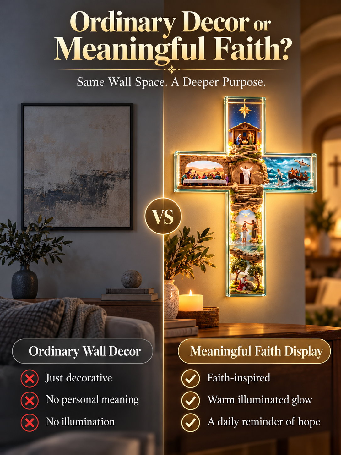 ✝️ Illuminated Jesus Cross Wall Decor – Lighted Christian Faith Art & Meaningful Religious Gift