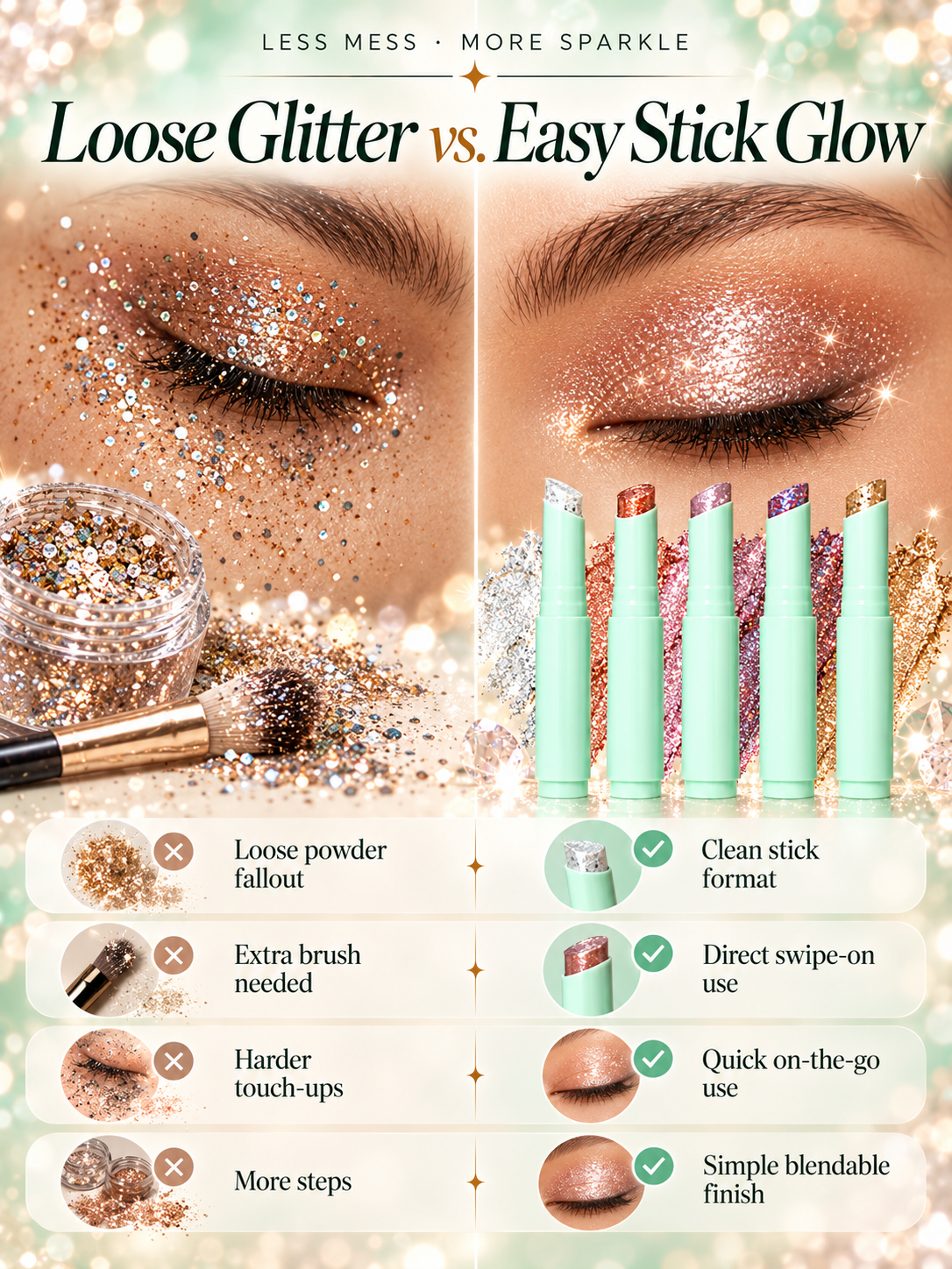 ✨ 5-Piece Glitter Eyeshadow Stick Set – High-Shine Shimmer Makeup
