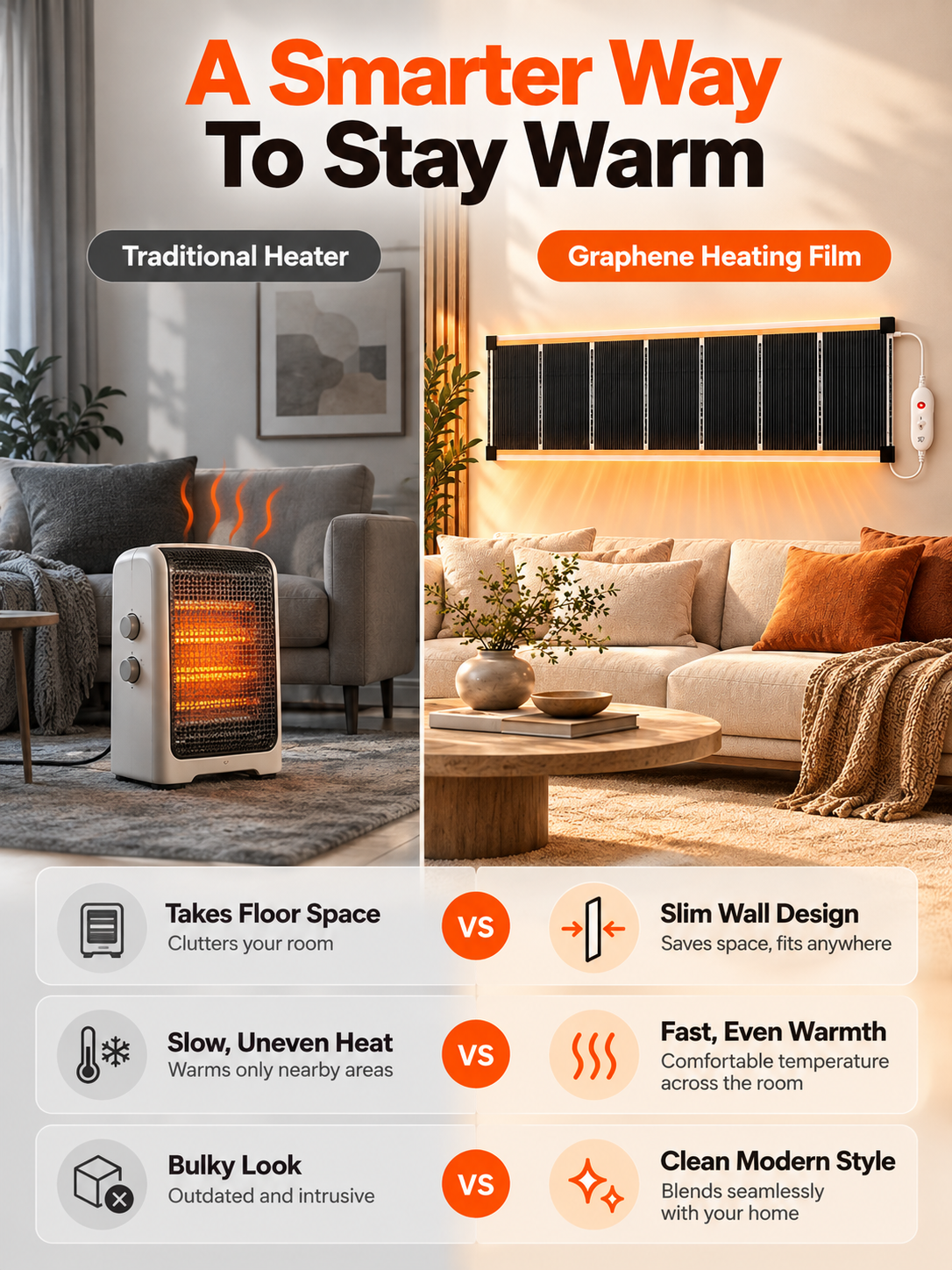 🔥3-Second Rapid Heating Honeycomb Graphene Far-Infrared Ceramic Wall Heater – Low Noise & Energy Efficient Indoor Wall Mount Heater