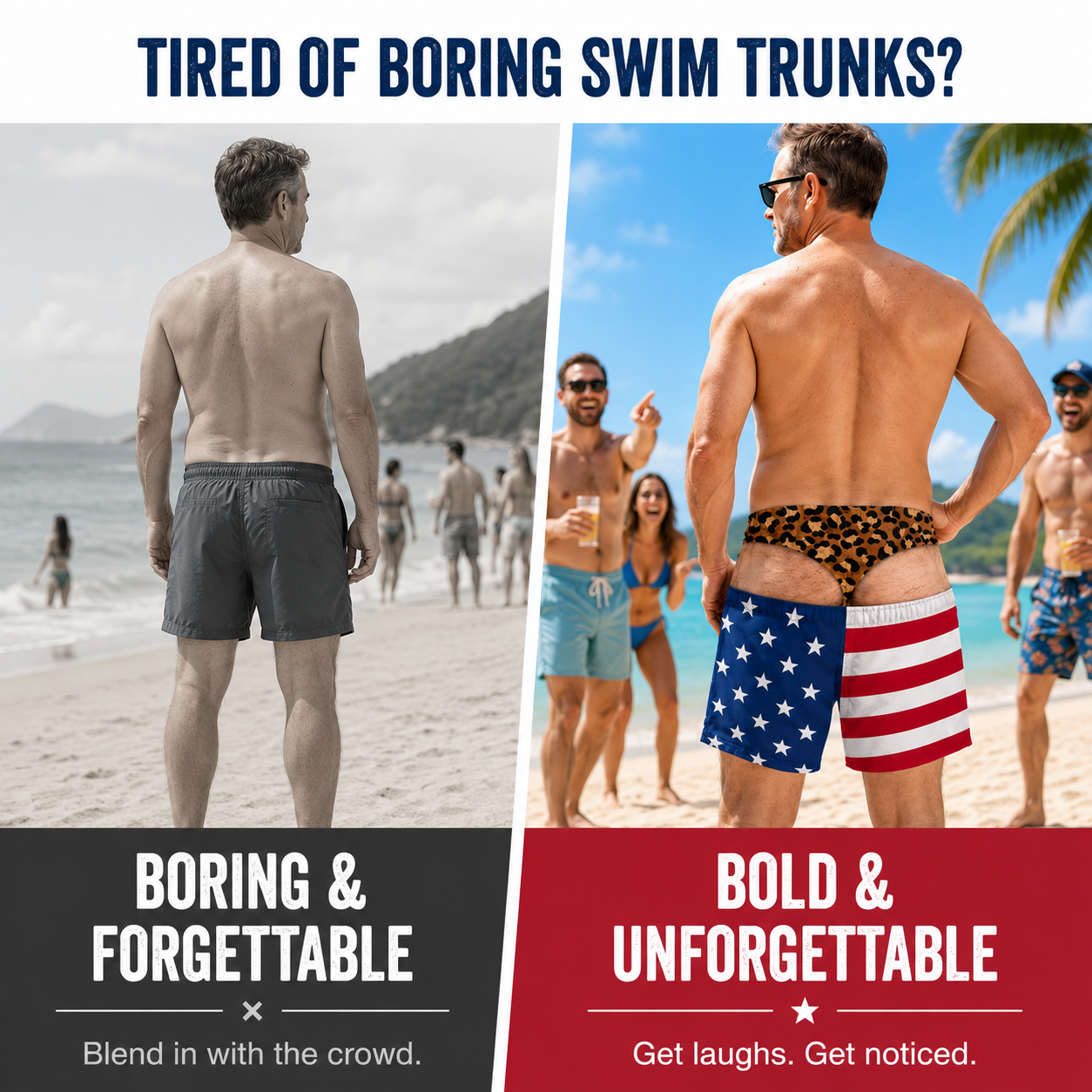 😂Funny Patriotic Men’s Swim Trunks