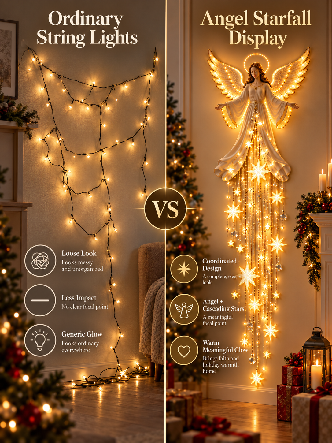 ✨🔥 Angel Blessing Starfall Wall Light – Heavenly Christmas Wall Decor