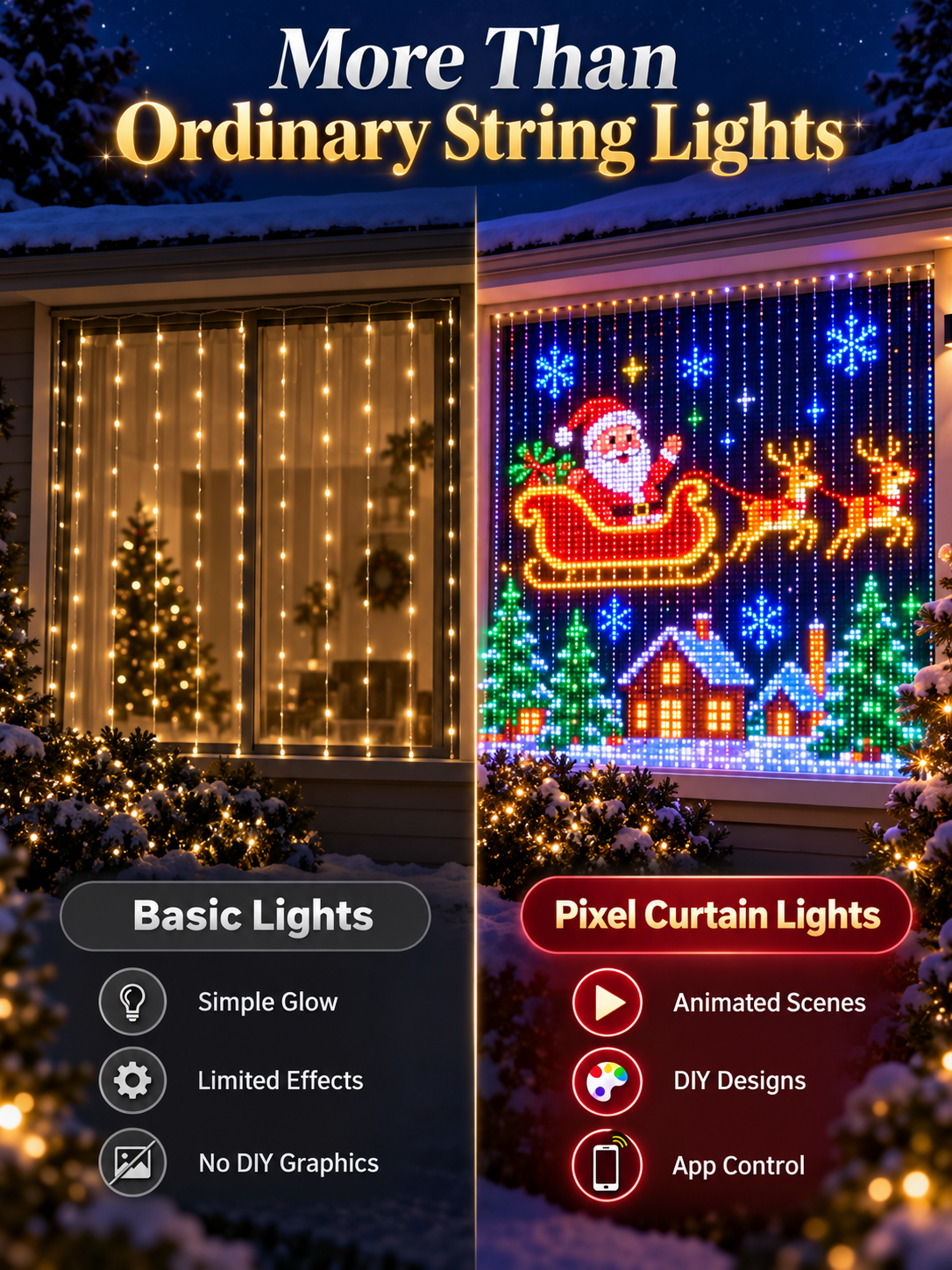 🎄 DIY Christmas Pixel Curtain Lights – App-Controlled 400 LED Animated Display