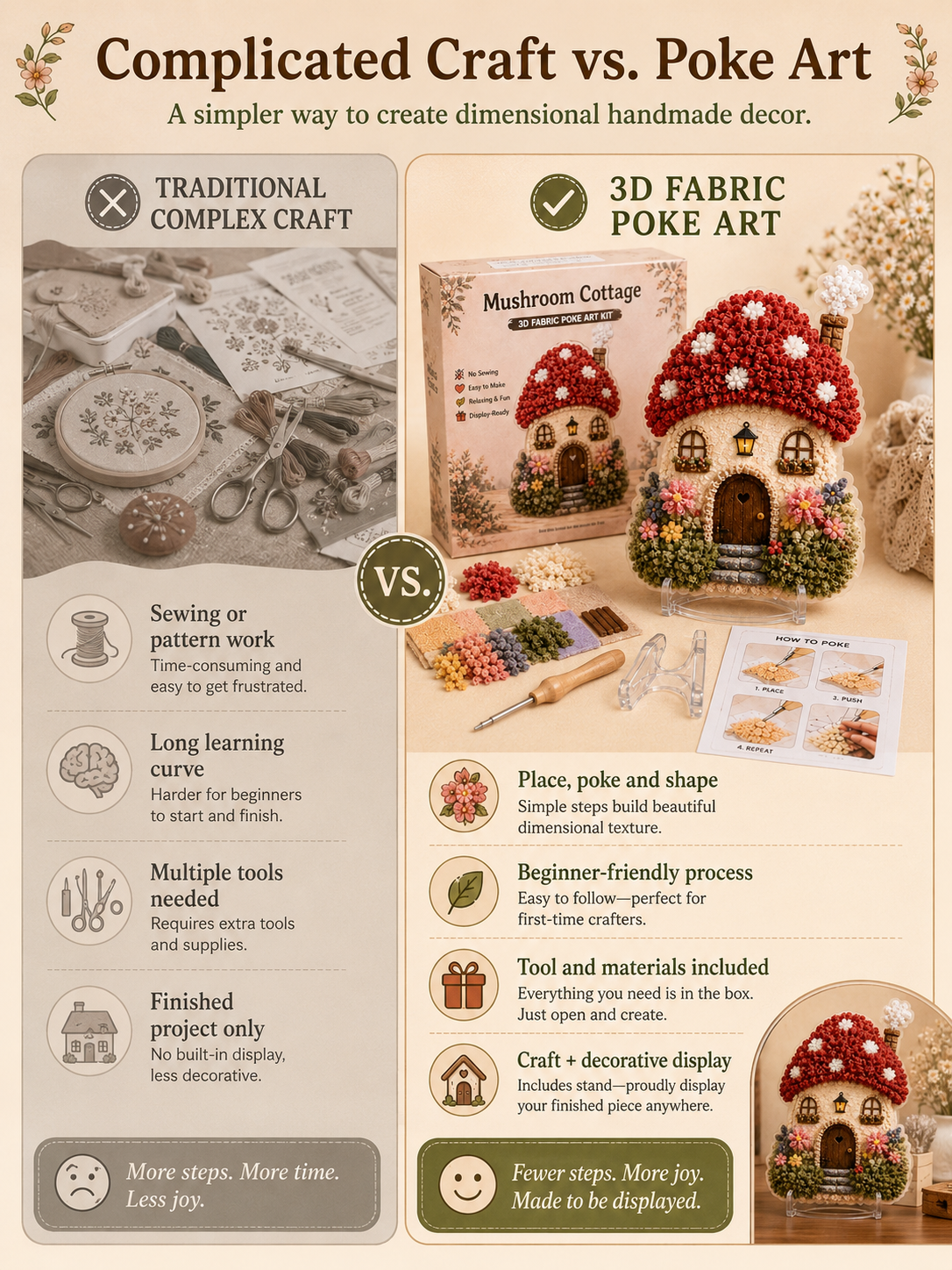🔥Last Day 48% OFF - ✨🧘Relaxing & Beginner-Friendly-✨Whimsical Village 3D Fabric Poke Art Kit