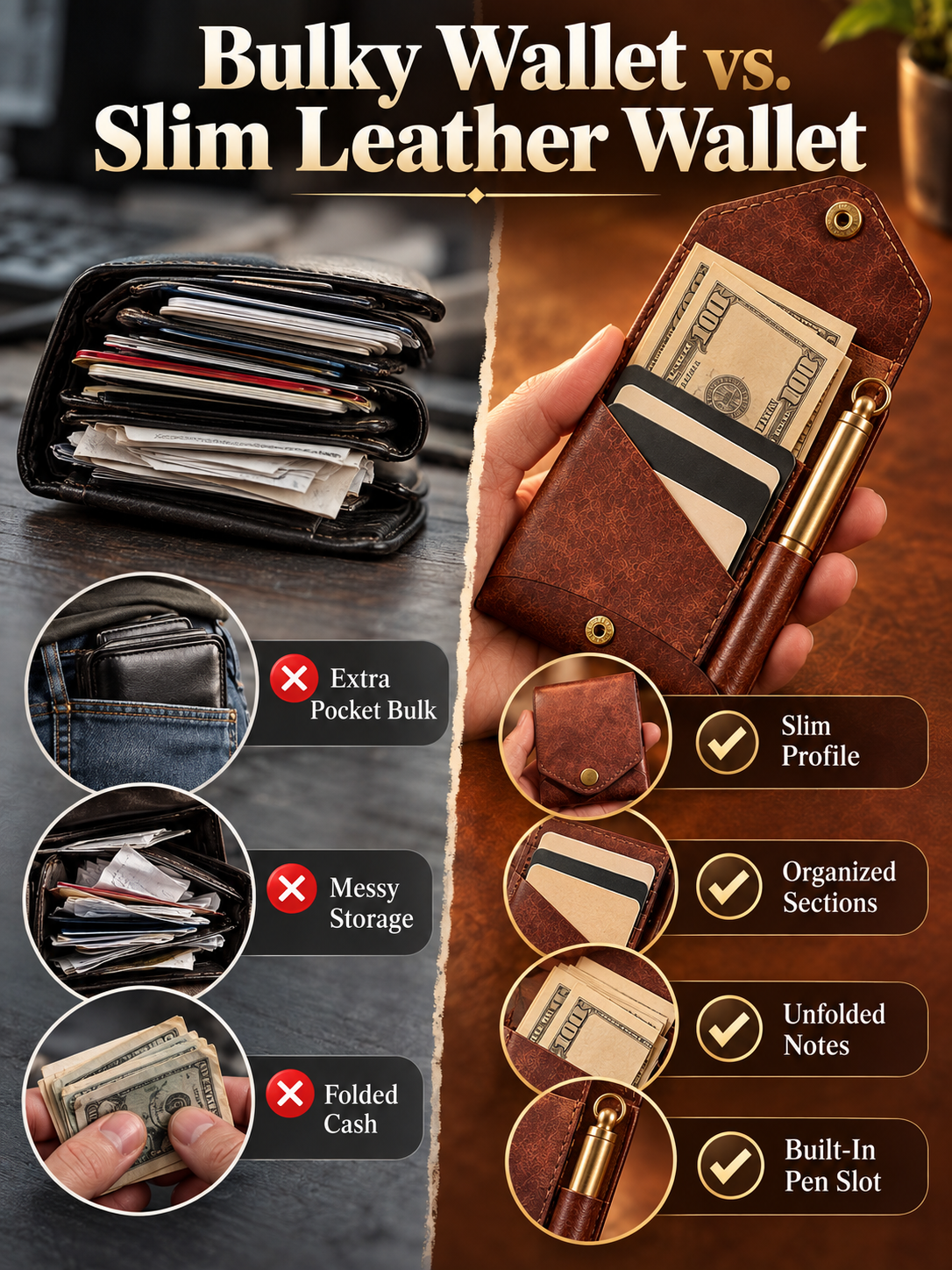 🎁Vintage Handmade Leather Wallet With Business Card Holder