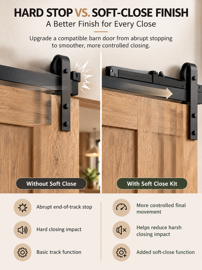 🚪 Barn Door Soft Close Kit – Hidden Anti-Slam Damper Hardware for 88–132 lb Flat Track Sliding Doors