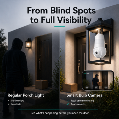 🚨 2K Light Bulb Security Camera – Wireless 360° Home Surveillance System with Night Vision & Two-Way Audio