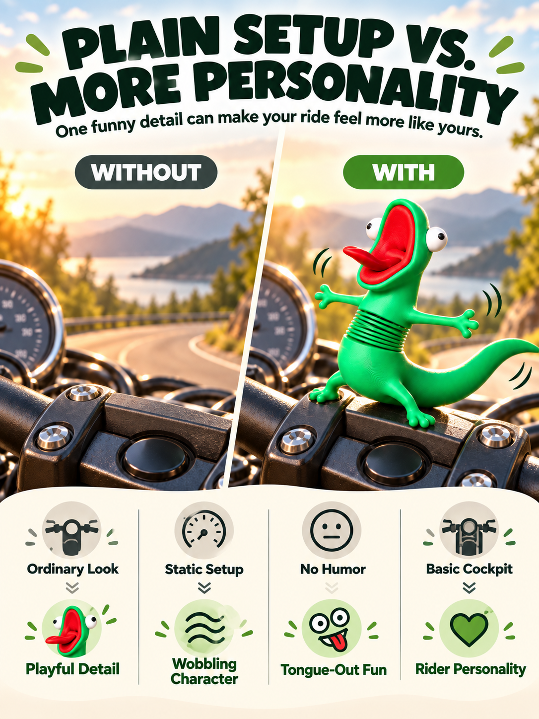 🦎 A Little Wobble. A Big Laugh – Wobbling Lizard Motorcycle Decoration