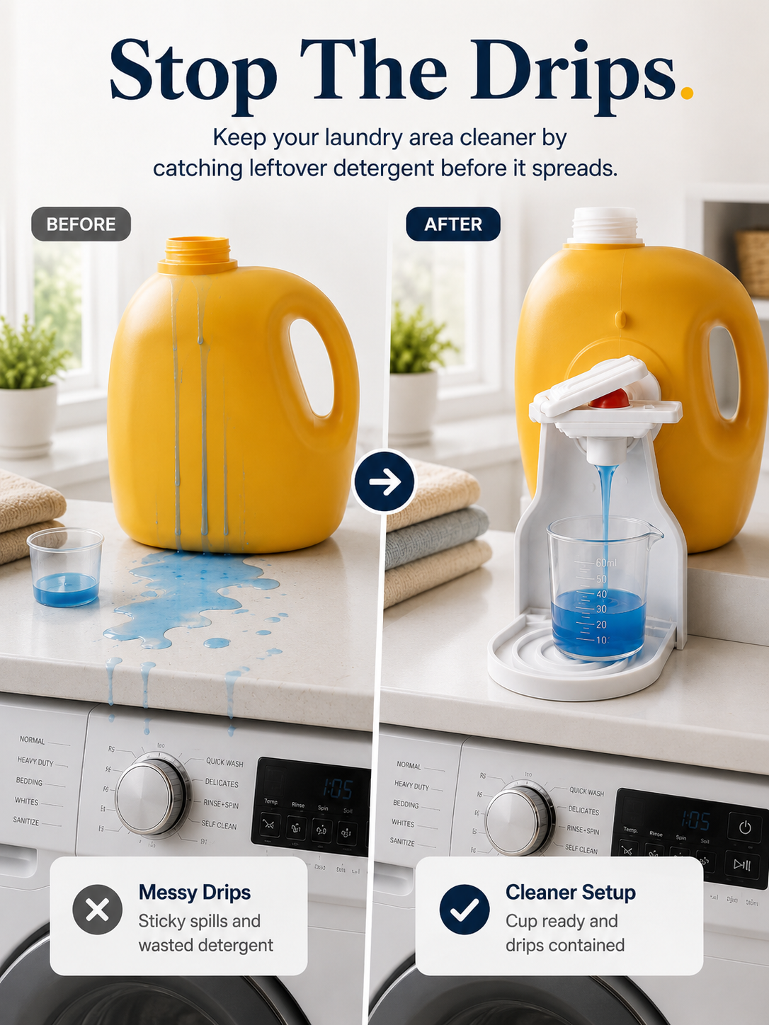 🧺 No-Drip Laundry Detergent Dispenser Cup Holder & Drip Tray