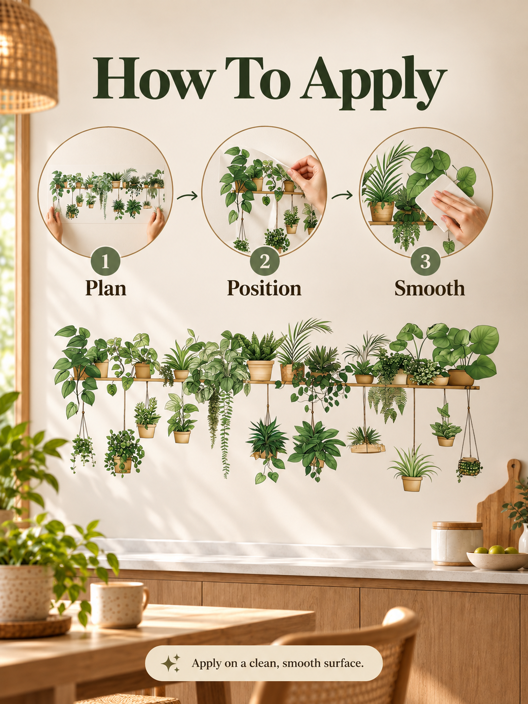 🌿 Botanical Shelf Wall Stickers – 2-Piece Self-Adhesive Plant Decor