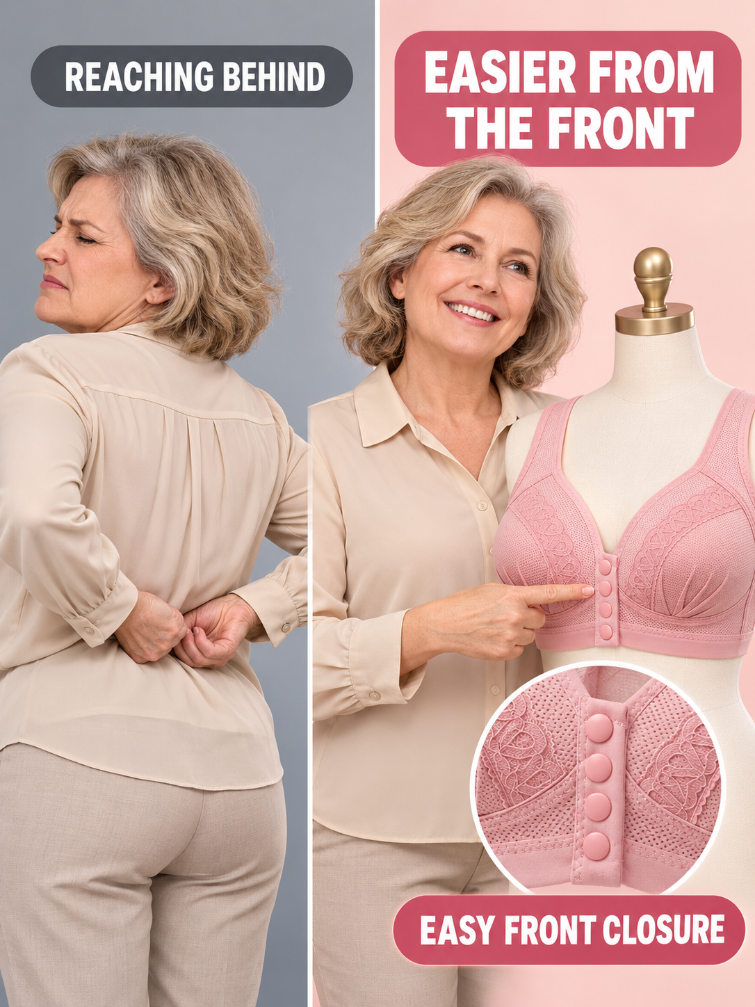 🌸 Wireless Front-Closure Bra – Wide Straps & Full Coverage
