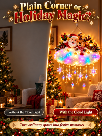 🎄 Angelic Christmas Cloud Light – Magical Santa & Reindeer Hanging Holiday Decoration