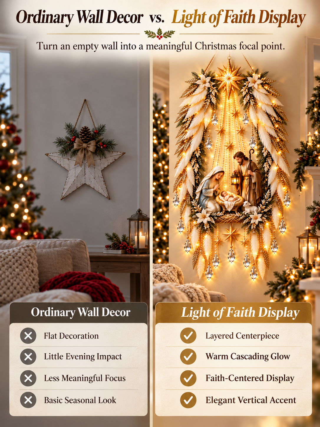 Angel Wings Nativity Light | Illuminated Christmas Wall Decor