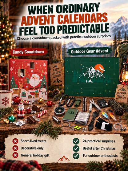 🏕️ OUTDOOR LOVER FAVORITE | 24-Piece Camping Gear Advent Calendar – Christmas Countdown Gift for Adults