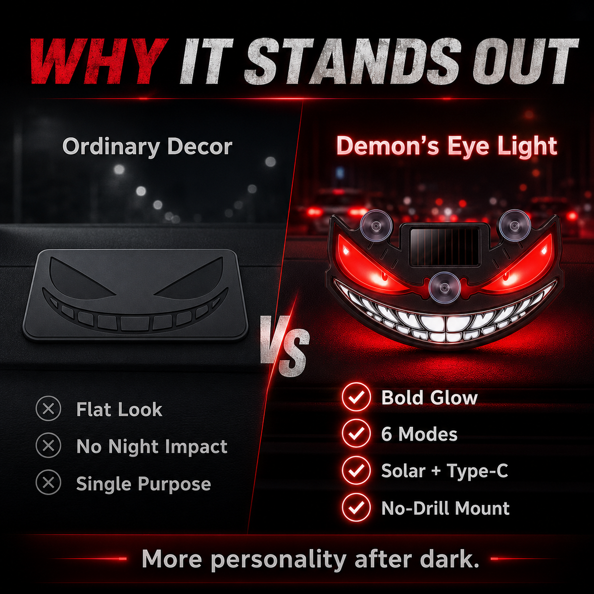 Demon's Eye – Solar LED Car Ambient Light with Dynamic Glow