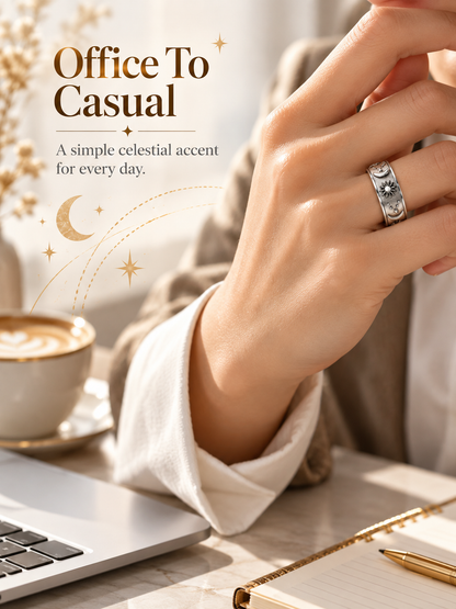 💍Sun‑Moon‑Star Embossed Rotating Spinner Ring Collection