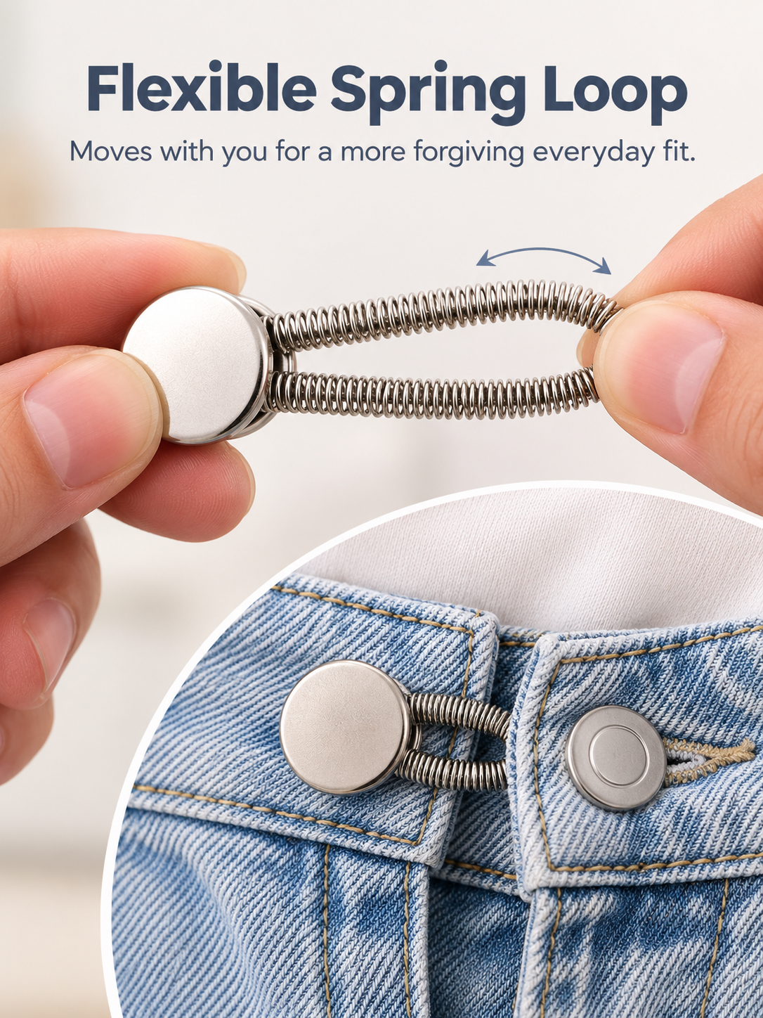 👖 Stretch Waistband Extender – No-Sew Flexible Button for Jeans & Pants