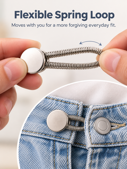 👖 Stretch Waistband Extender – No-Sew Flexible Button for Jeans & Pants