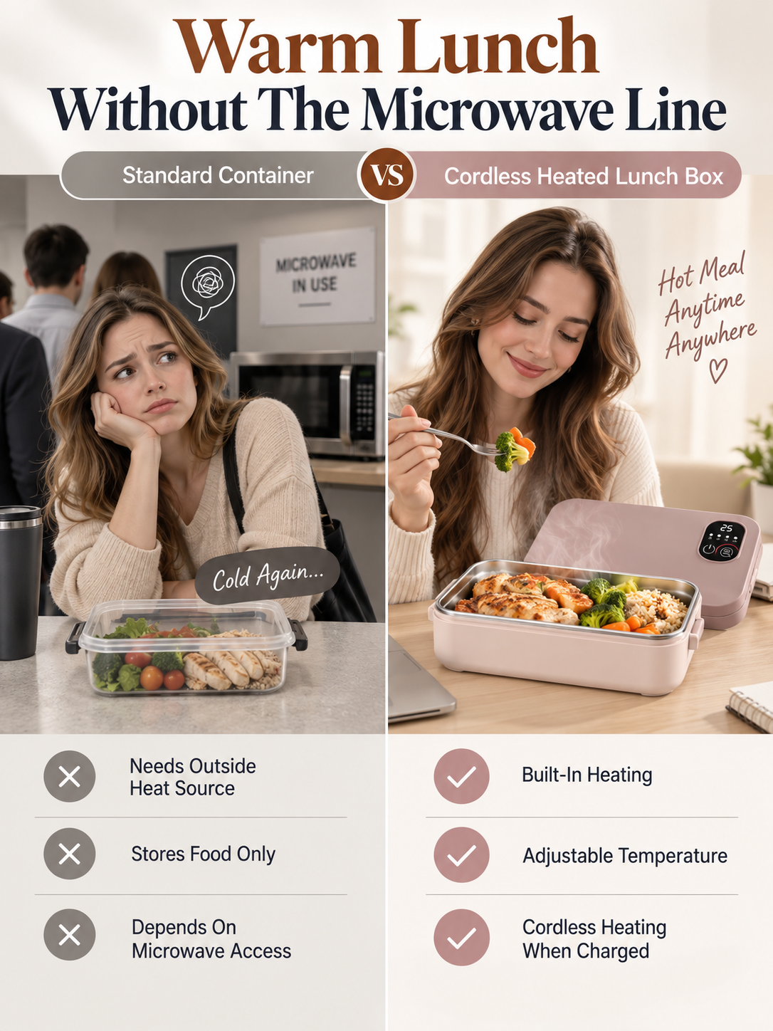 🎀RECHARGEABLE🍱⚡ Portable electric lunch box with self-heating 🔋🌡️
