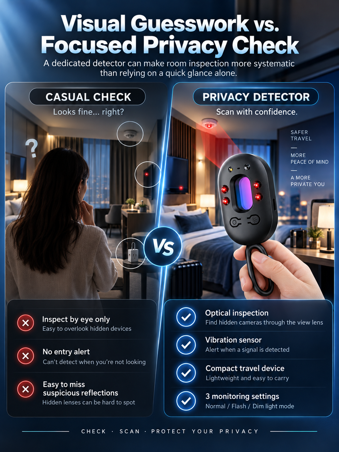 🕵️ Portable Hidden Camera Detector – Infrared Anti-Spy Privacy Scanner