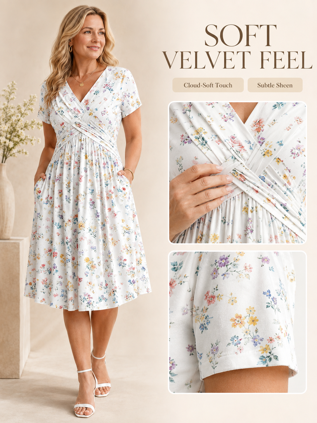 🥳2026 HOT SALE ✨Women's V-Neck Floral Print Dress with Twist Waist