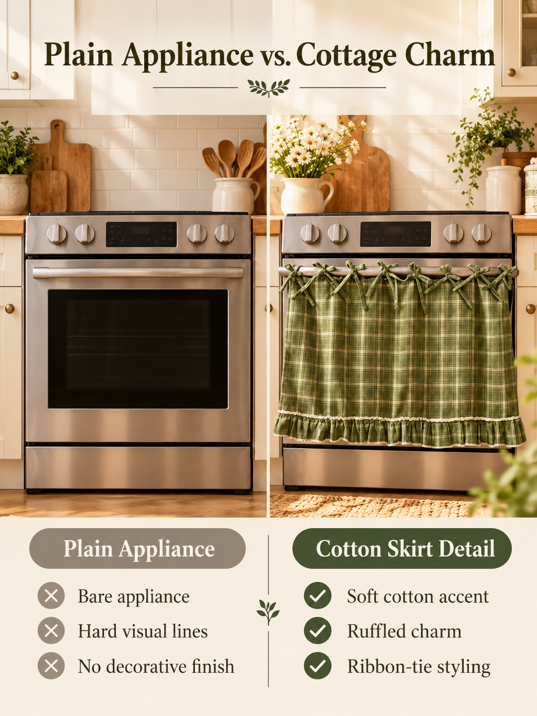 🧺 Handmade Oven Skirts | Farmhouse Kitchen Décor🔒 Heat-Resistant | 🎀 Effortless Install | ✨ Hide Clutter & Elevate Style