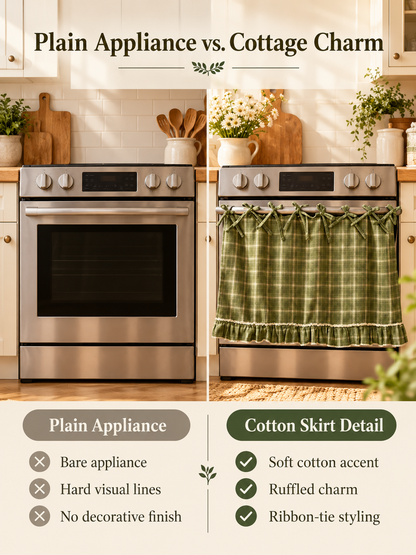 🧺 Handmade Oven Skirts | Farmhouse Kitchen Décor🔒 Heat-Resistant | 🎀 Effortless Install | ✨ Hide Clutter & Elevate Style