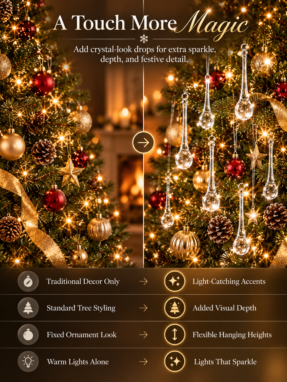 🎄 Christmas Crystal-Look Teardrop Ornaments – Sparkling Hanging Decorations for Christmas Trees & Holiday Decor