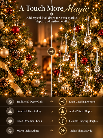 🎄 Christmas Crystal-Look Teardrop Ornaments – Sparkling Hanging Decorations for Christmas Trees & Holiday Decor