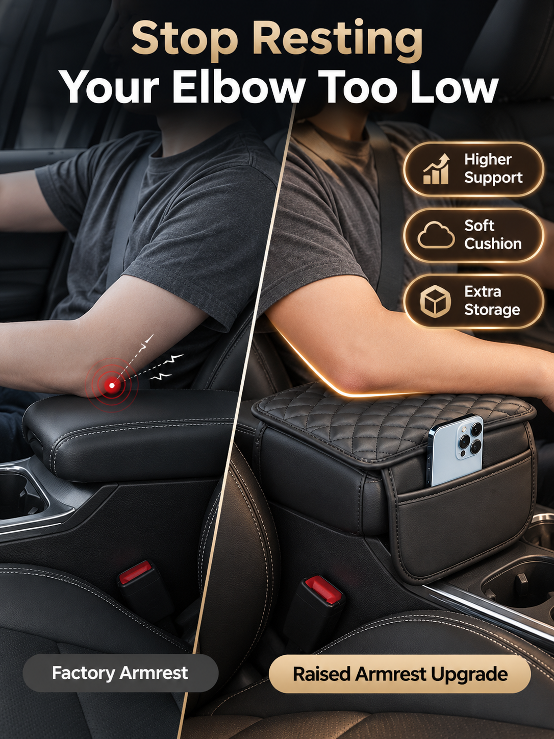 🚘 Car Center Console Armrest Riser & Organizer