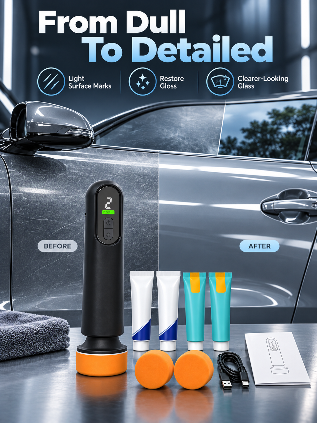 🚗 Cordless 3-Speed Car Polisher – 12,000 RPM Deluxe Scratch & Shine Detailing Kit