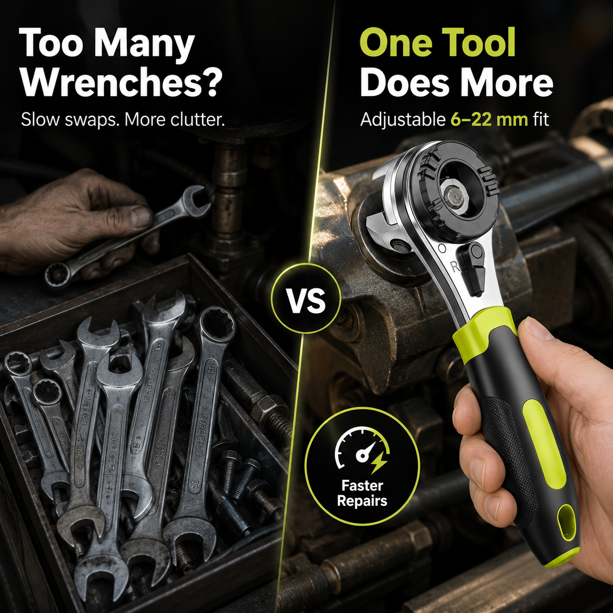 Adjustable ratchet wrench set, suitable for 6-22mm screws