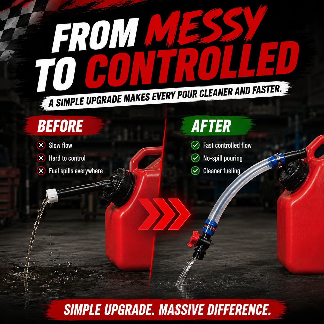 ⛽ Racing Fuel Can Upgrade Kit – No Spill Fuel Jug Nozzle Kit