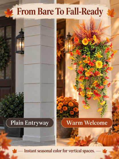 🍂 Cascading Autumn Floral Swag – Lush Fall Porch & Entryway Hanging Décor