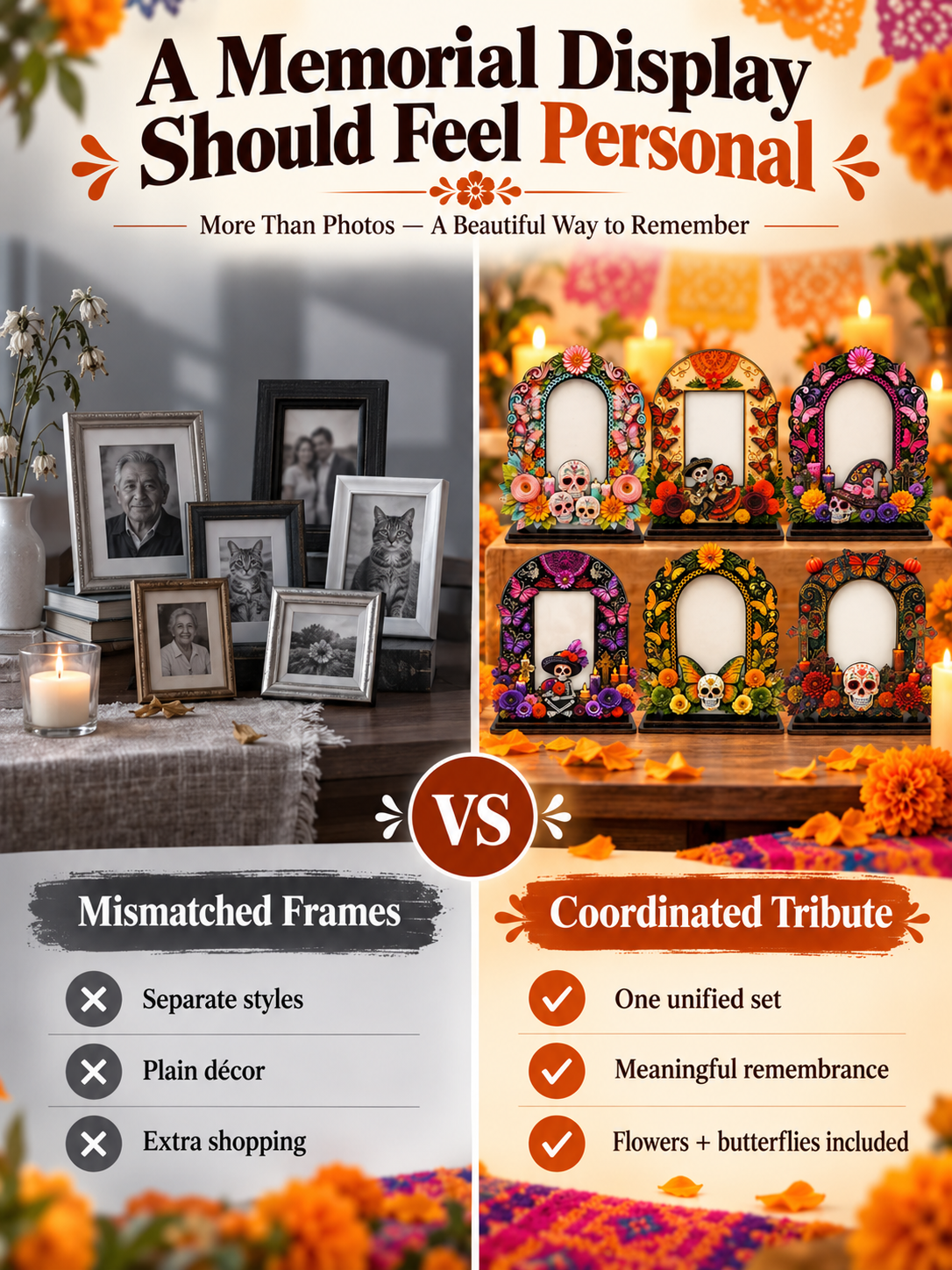 💀 Day of the Dead Wooden Photo Frame – Colorful Memorial Tabletop Décor