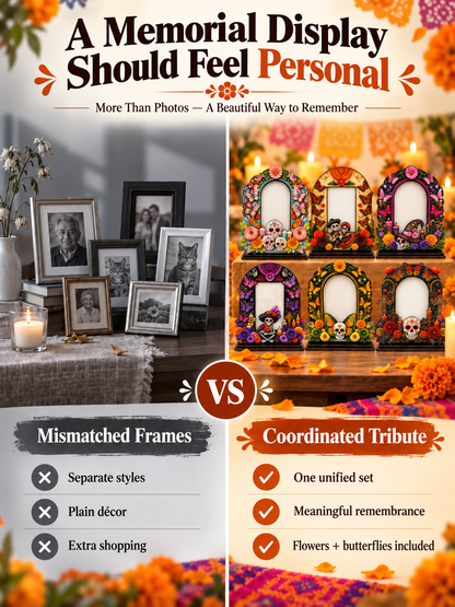 💀 Day of the Dead Wooden Photo Frame – Colorful Memorial Tabletop Décor