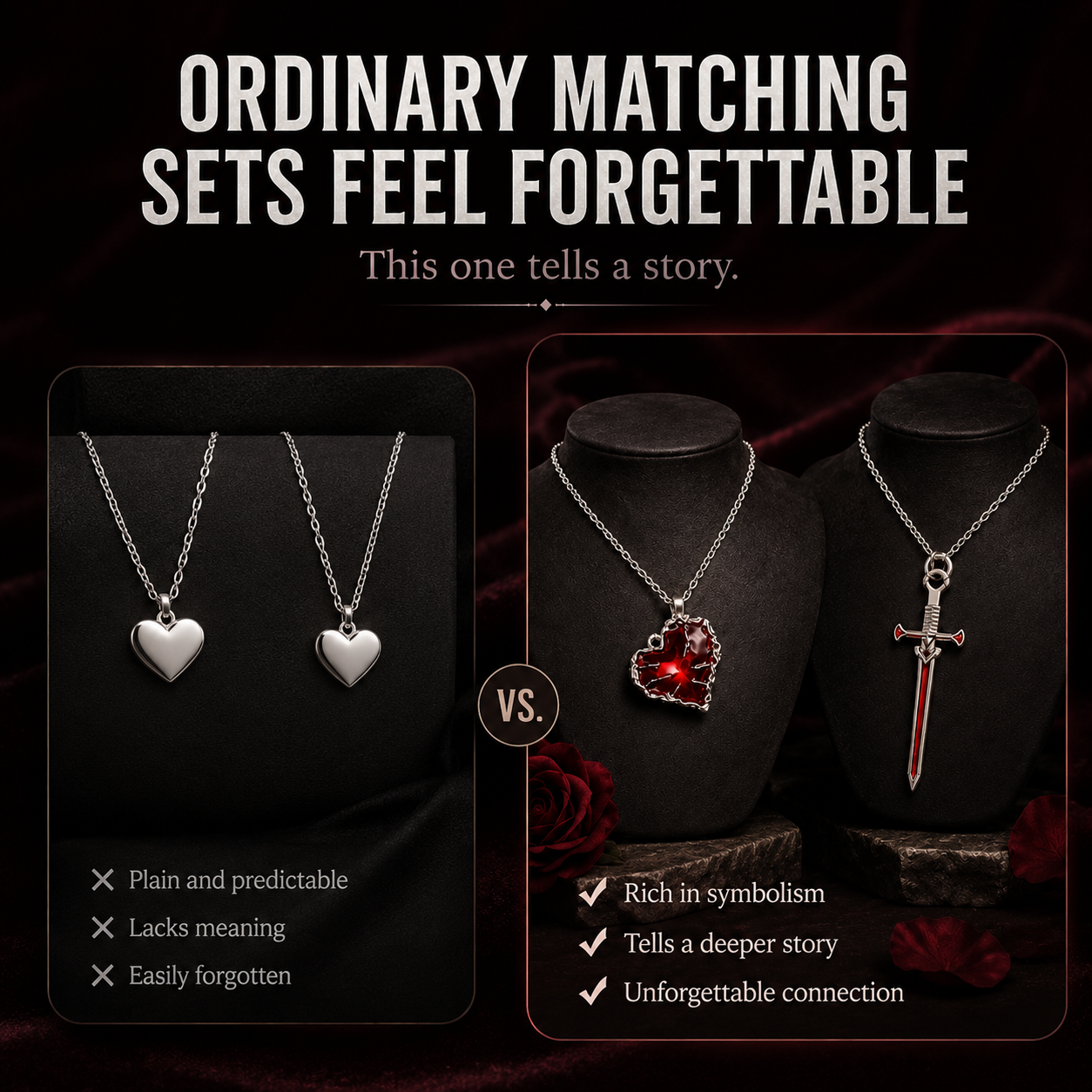 🖤 Heart & Dagger Couple Necklace Set – Two-Piece Gothic Matching Pendants
