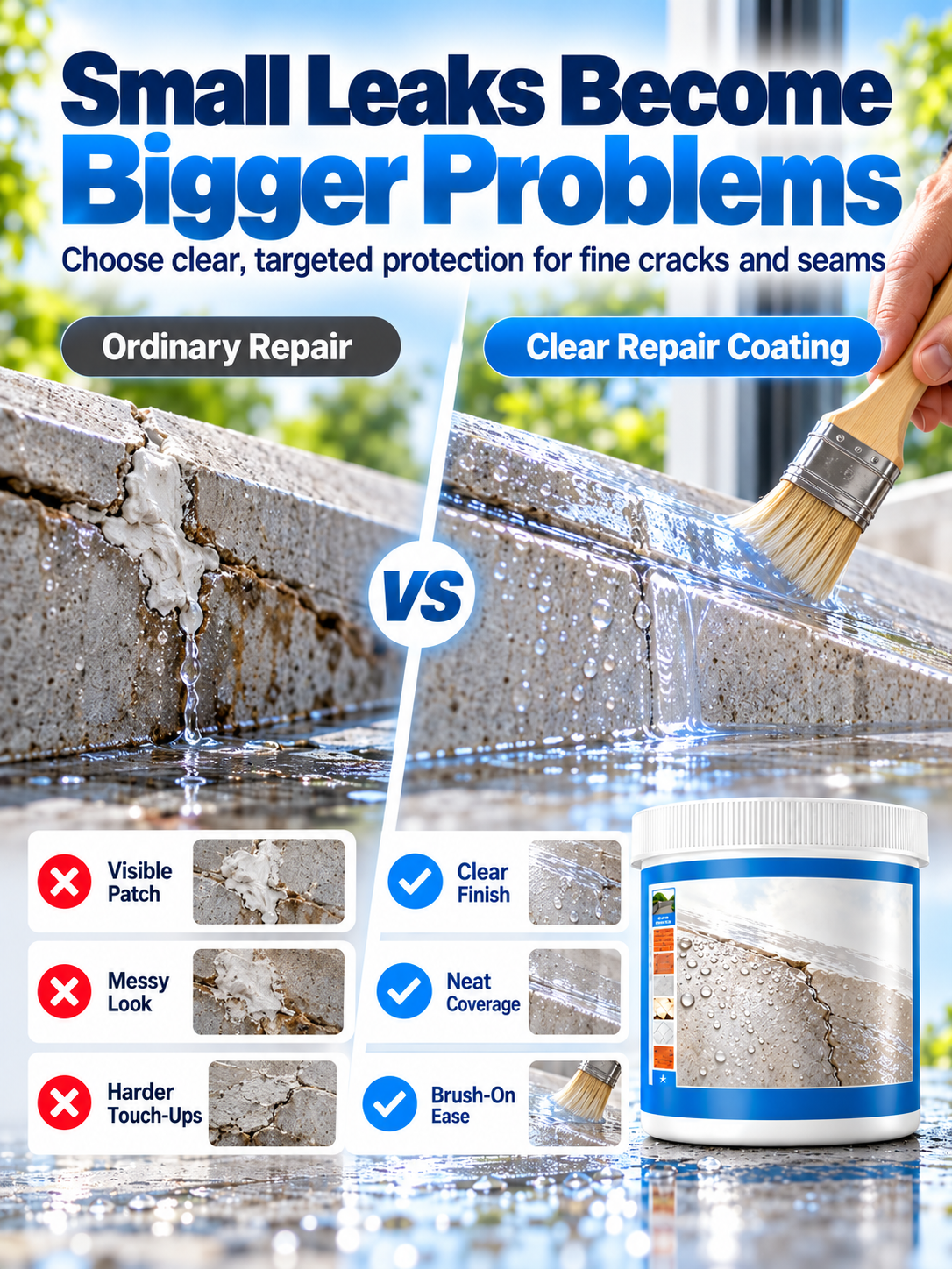 💧 Clear Waterproof Repair Sealant – Invisible Brush-On Leak Protection for Roofs, Tiles & Walls 🏠✨