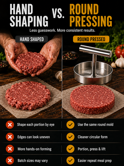 🍔 BBQ FAVORITE | Manual Burger Patty Press – Uniform Round Patties for Grilling, Meal Prep & Home Cooking