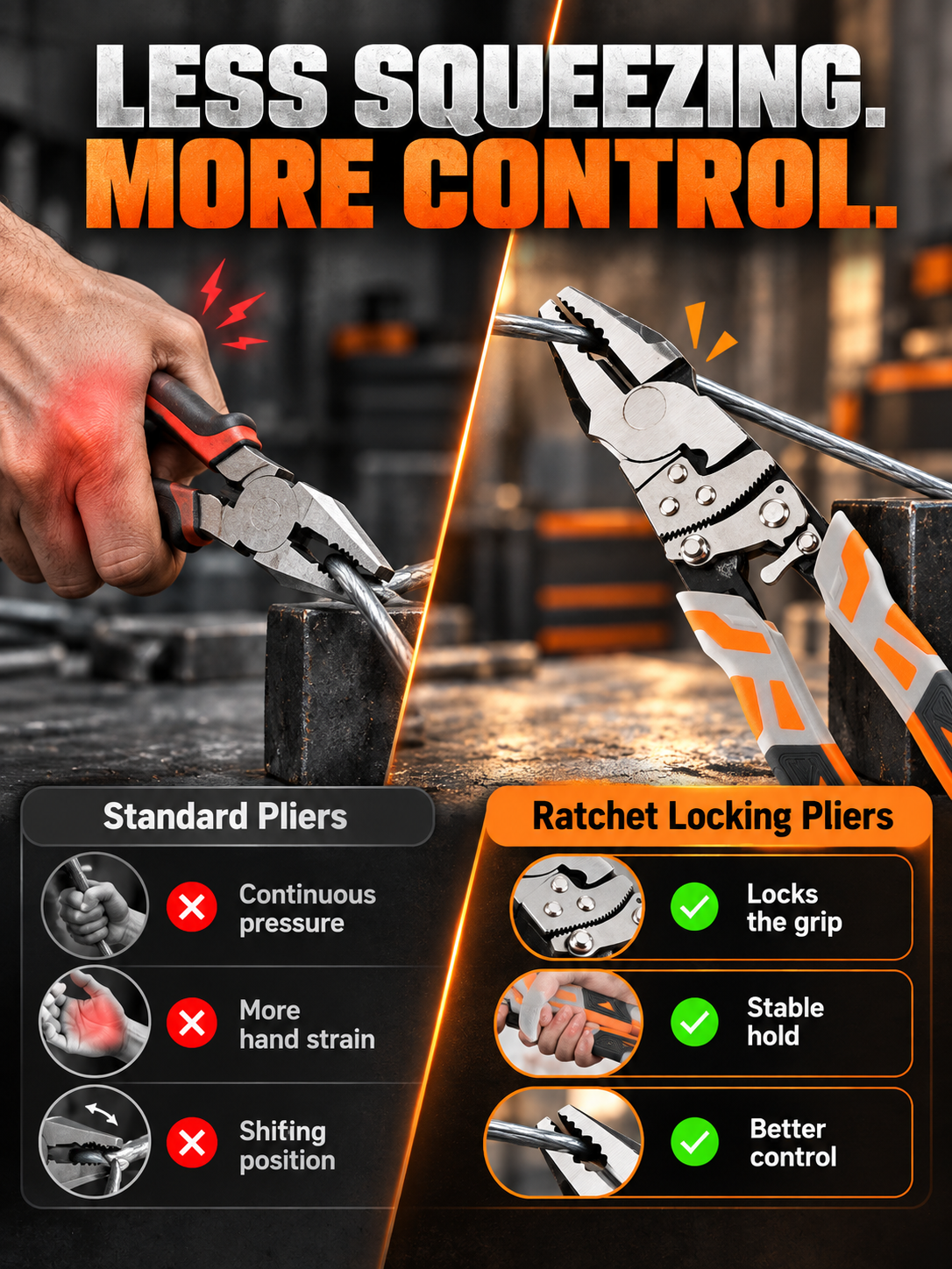 🔧 Self-Locking Ratchet Pliers – Secure Grip, Less Effort