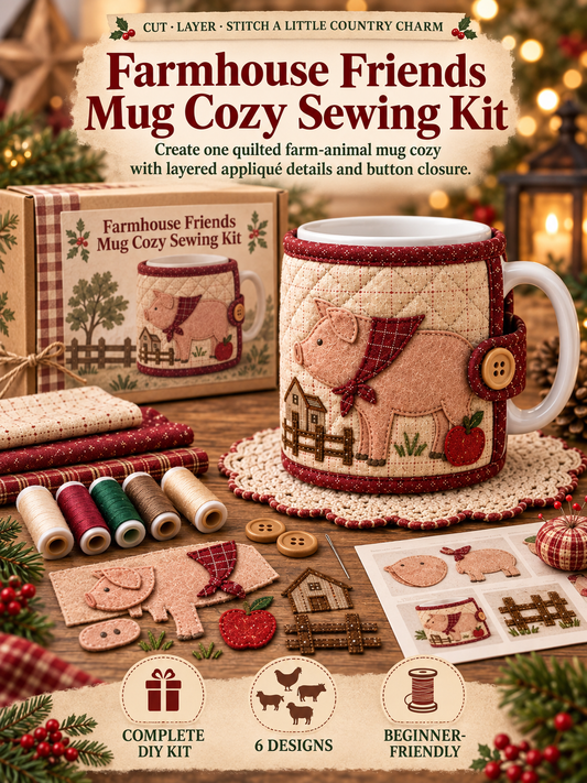 🎄 Christmas Quilted Mug Cozy DIY Kit – Handmade Festive Cup Sleeve Craft Set