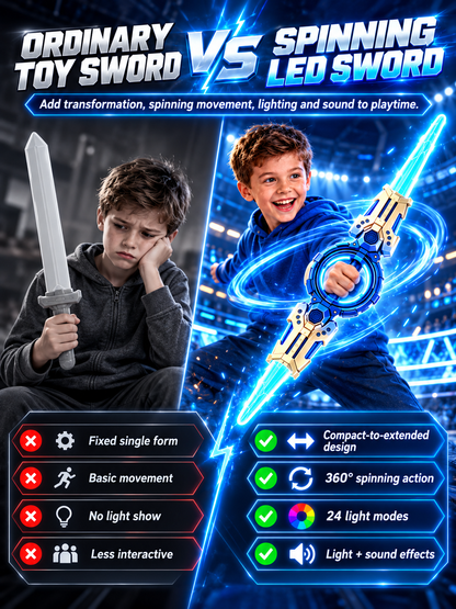 360° Spinning Double-Blade LED Sword | Rechargeable Light-Up Toy