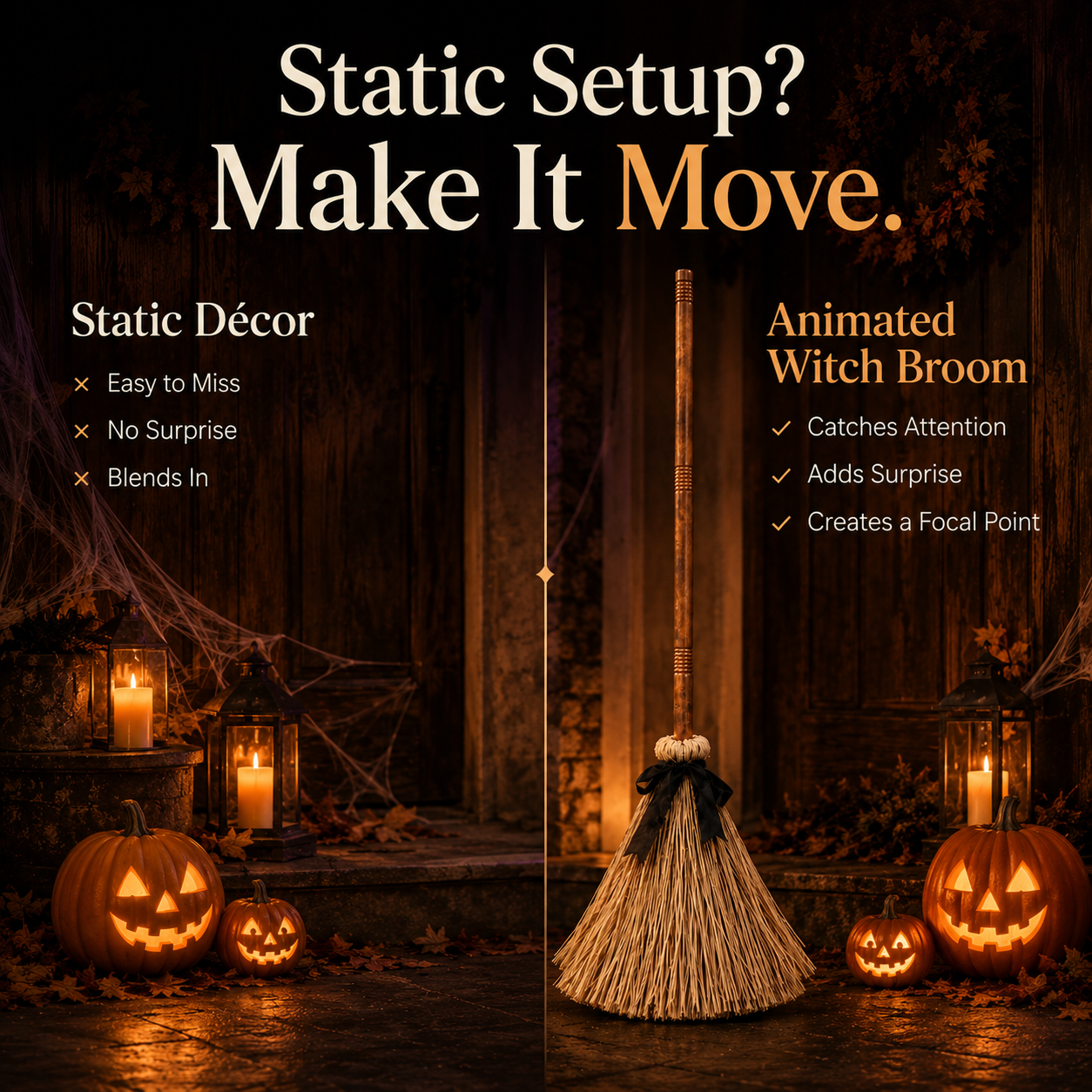 🧹 Animated Witch Broom Halloween Decor