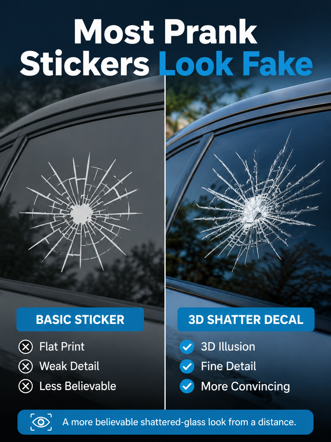 💥 3D Car Window Shatter Prank Decal