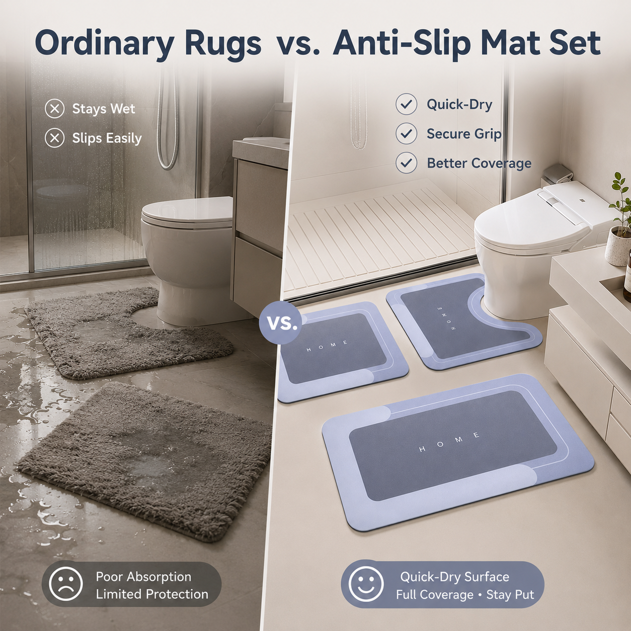 🛁 3-Piece Anti-Slip Bathroom Mat Set