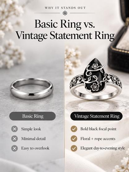 🌸 Vintage Boho Floral Gem Ring – Elegant Silver-Tone Women’s Statement Jewelry