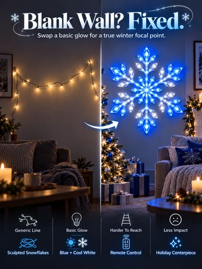 ❄️ Remote-Controlled Snowflake Wall Light Set – Blue & White Christmas Décor